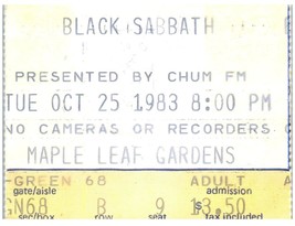 Vintage Nero Sabbath Ticket Stub Ottobre 25 1983 Toronto Maple Foglia Giardini - £44.28 GBP