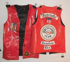 Vintage Woman&#39;s Motorcycle 2 Vests Red 1970,s Houston TX Patriots AMA Patches - £134.18 GBP