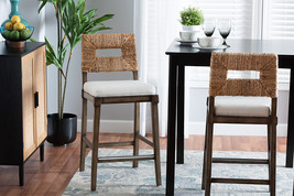 Iria Dark Brown Finished Mahogany Wood and Natural Rattan Counter Stool - $6,071.64 MXN