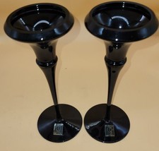 Vintage Onieda Black Glass Crystal Candlesticks Pair 9.3/4”  - £31.64 GBP