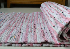 Rag Rug Runner 100% Cotton Chindi Handmade Eco Indian Natural Pink 60x18... - £48.51 GBP