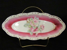 German Three Crown China Hand Painted Porcelain 12.5&quot; Oblong Dish, Roses - $18.99