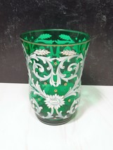 Antique Green Bohemian Art Nouveau Glass Vase White Gold Enamel Painted ... - $112.86