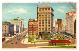 Public Square Cleveland Ohio Linen Postcard Unposted - £3.90 GBP