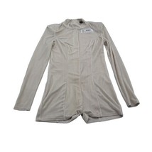 Rehab Shorts Women Small Beige Casual Romper Long Sleeve Velour One Piec... - $19.68