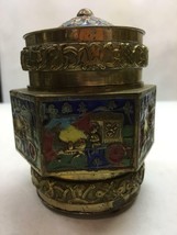 Antique Chinese Polychrome Enamel On Brass Repousse Tea Caddy Box Jar Tr... - $34.64