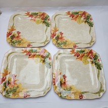 Set of 4 222 Fifth Autumn Celebration Square Dinner Plates Leaves Acorn ... - $665.64 MXN
