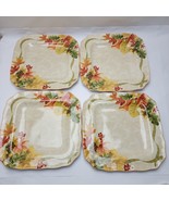 Set of 4 222 Fifth Autumn Celebration Square Dinner Plates Leaves Acorn ... - $48.73 CAD