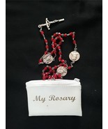 Pope John Paul ll Medallion Mysteries 22&#39;&#39; Red Rosary Beads and Case - £9.29 GBP