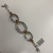 CHICO&#39;s Bracelet Two Tone Filigree Gold &amp; Silver w Crystals Magnetic Clo... - £12.52 GBP