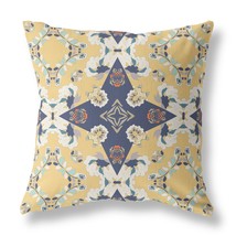 20&quot; X 20&quot; Yellow And Blue Floral Blown Seam Suede Throw Pillow - £58.84 GBP