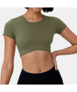 Women&#39;s S, Halara Cloudful Olive Crossover Waist Cropped Yoga Top - £10.25 GBP