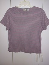 L.L. BEAN LADIES SS GRAY/PINK STRIPED KNIT 100% COTTON JERSEY-M REG.-BAR... - $4.99