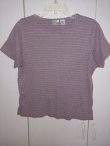 L.L. B EAN Ladies Ss GRAY/PINK Striped Knit 100% Cotton JERSEY-M REG.-BARELY Worn - £3.98 GBP