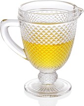 Glass Pitcher With Spout 34 Oz. Clear Serving Carafe With Embossed Diamond - £34.06 GBP