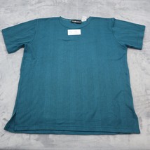 SAG Harbor Shirt Mens L Teal Short Sleeve Knitted Ribbed Casual Tee Side... - $10.87