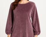 Cupio Blush L Mauve Velour Tunic Top Balloon Sleeve Relaxed Fit Scoop Neck - $19.99