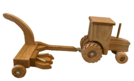 Large Oak Cab Tractor &amp; Harvester - Amish Handmade Wooden Farm Toy - £159.01 GBP
