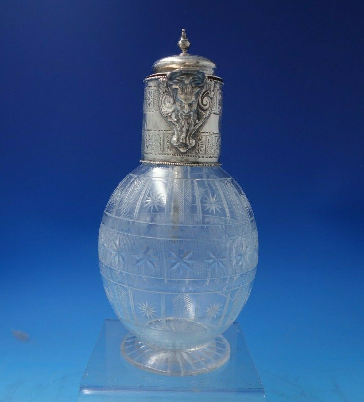 Primary image for JK TH and GW English Sterling Silver Decanter with Cut Crystal Bearded Man #5858