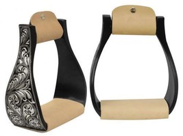 Engraved Black and Silver Aluminum Adult Western Horse Saddle Show Stirrups - $58.80