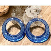 Clear Blue Circles Earrings Vintage Dangle Faceted Style Plastic Retro 80s - $14.95