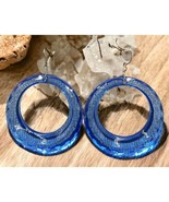 Clear Blue Circles Earrings Vintage Dangle Faceted Style Plastic Retro 80s - £11.75 GBP