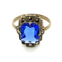 Vintage Sterling Silver Signed Uncas Made in USA Blue Glass Stone Ring sz  5 1/4 - £28.63 GBP