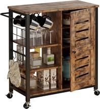 Ironck Storage Cabinet With Wheels, Multipurpose Kitchen Cart, Vintage Brown - £85.17 GBP