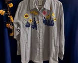 *90s* The Quacker Factory SIZE Large striped floral embroidery long slee... - $24.74