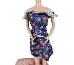 Barbie - Vintage - Best Buy - # 7204 - Navy Floral tricot Dress - 1975 - $11.64