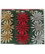 Christmas Ornament Glitter Poinsettia Clips 3.3&quot; 3 Ct/Pk, Select: Gold S... - £2.39 GBP