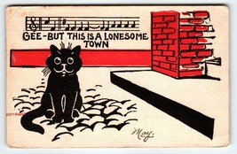 Black Cat Seated Kitten Postcard But This Is A Lonesome Town Music Notes 1907 - £13.75 GBP