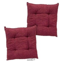 Chenille Chair Pad 2 Pack Beige 16"Lx16"Dx3"H Polyester Spot Clean Burgundy - £34.08 GBP