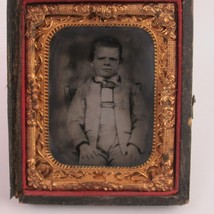 Tintype Photo Boy Sits Chair Dress Suit Union Case US Stamp #R13b Antique 1860s - £79.92 GBP