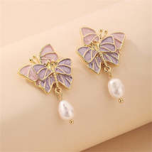 Pearl &amp; Enamel Pastel Tiered Butterfly Drop Earrings - £11.21 GBP