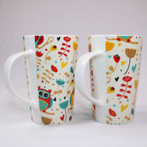 Set Of 2 Home Essentials Owl Multi-Colored Flowers Tea Cups Coffee Mugs Tall - £14.67 GBP