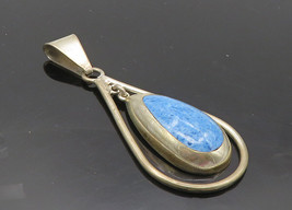 MEXICO 925 Sterling Silver - Vintage Blue Turquoise Tear Drop Pendant - PT7757 - £67.53 GBP