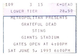 Grateful Dead Konzert Ticket Stumpf Juni 5 1993 Giants Stadium Neu Jersey - £39.88 GBP