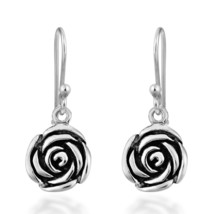 Blooming Vintage Sterling Silver Rose Flower Dangle Earrings - £16.02 GBP