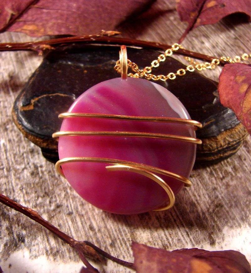 Vibrant Agate Slice Pendant Necklace Talisman Pendant in Bronze #23 - £33.39 GBP