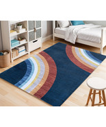 8&#39; X 11&#39; Navy Red and Orange Juvenile Rainbows Youthful Area Rug - $325.49