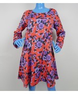 Free People Orange Purple Floral Dress 12 L Parker Fit Flare Long Sleeve... - $33.60 CAD