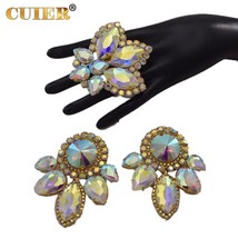 CuiEr Champagne Jewelry Set Earring Clip on Ring  for Women Drag Queen Special G - £42.35 GBP