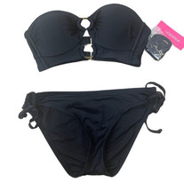 2 Piece Black Bikini Swimsuit Strapless Black Top with Rings Women&#39;s Size Small - £12.70 GBP