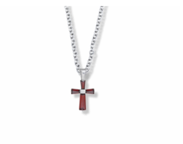 Sterling Silver Glass Crystal July Ruby Birthstone Cross Necklace &amp; Chain - £48.18 GBP