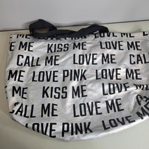 Victorias Secret Pink Tote Book Bag Holographic Kiss Me Love Me Beach  - £11.16 GBP