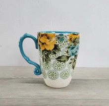 The Pioneer Woman Rose Shadow / Linen &amp; Teal 24 oz Jumbo Latte Mug Coffee Cup - £9.68 GBP