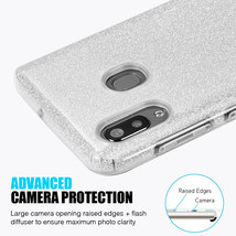 For Samsung Galaxy A20 A30 - Hard Rubber Case Cover Silver Shiny Glitter Sheet - £13.43 GBP