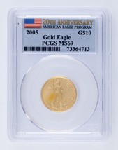 2005 G$10 US Gold Eagle Graded Da PCGS Come MS69 20° Anniversario - $1,306.22