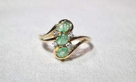 10K Yellow Gold Emerald Diamond Ladies Ring .47 TCW Size 7 1/4 K1603  - £176.76 GBP